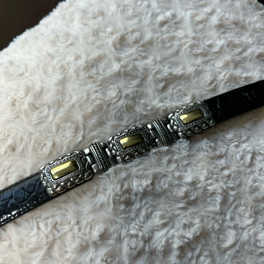 Brighton black leather faux croc gold and silver belt size small